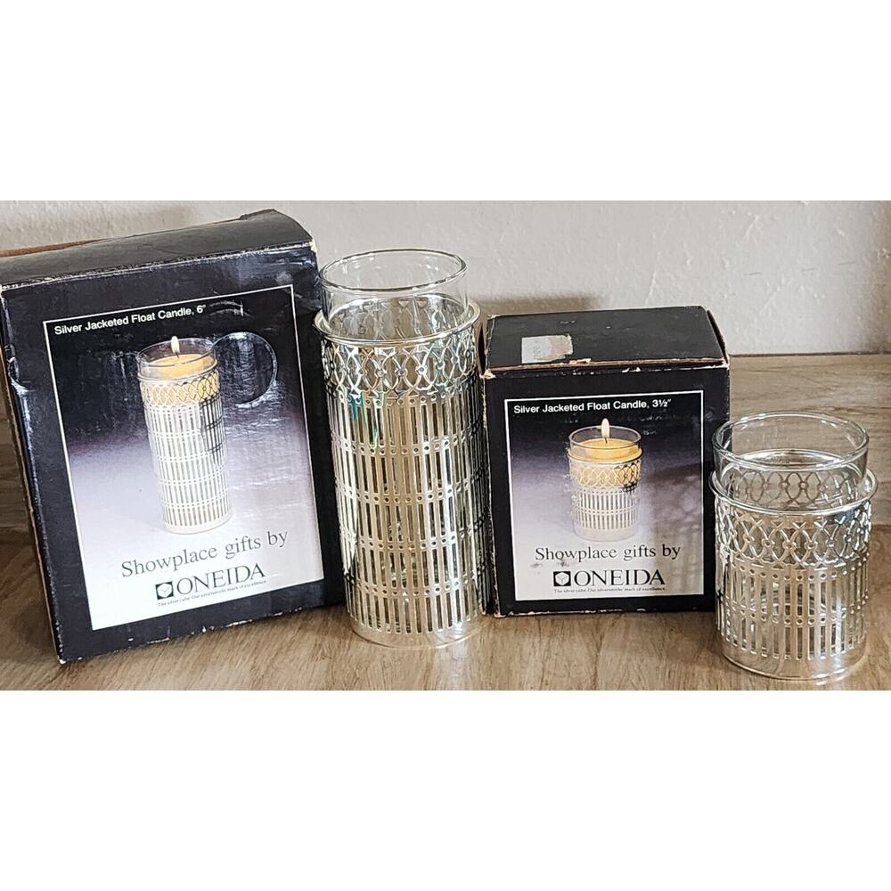 Float Candle Oneida Set Of 2 Laquered Brass Jacket 5 Inches High